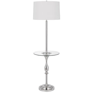 HomeRoots 61" Chrome Tray Table Floor Lamp with USB Port & White Glass Shade - Modern Design & Functionality 526309