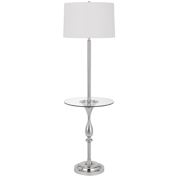 HomeRoots 61" Chrome Tray Table Floor Lamp with USB Port & White Glass Shade - Modern Design & Functionality 526309