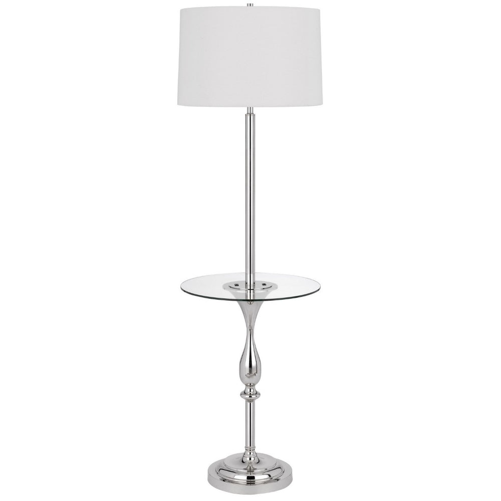 HomeRoots 61" Chrome Tray Table Floor Lamp with USB Port & White Glass Shade - Modern Design & Functionality 526309