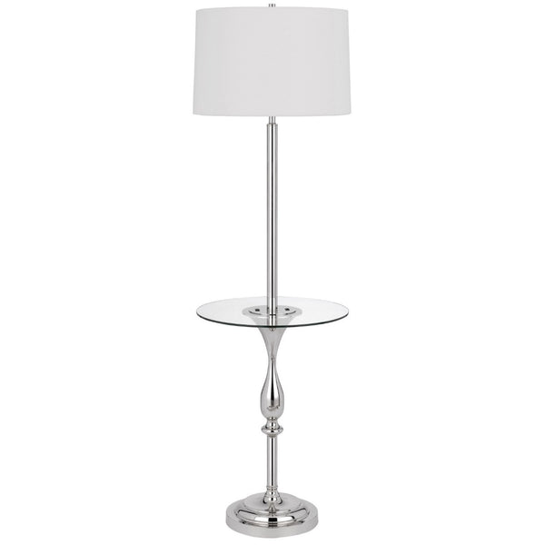 HomeRoots 61" Chrome Tray Table Floor Lamp with USB Port & White Glass Shade - Modern Design & Functionality 526309