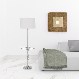 HomeRoots 61" Chrome Tray Table Floor Lamp with USB Port & White Glass Shade - Modern Design & Functionality 526309