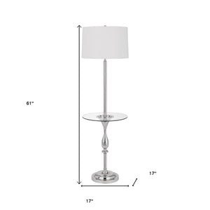 HomeRoots 61" Chrome Tray Table Floor Lamp with USB Port & White Glass Shade - Modern Design & Functionality 526309