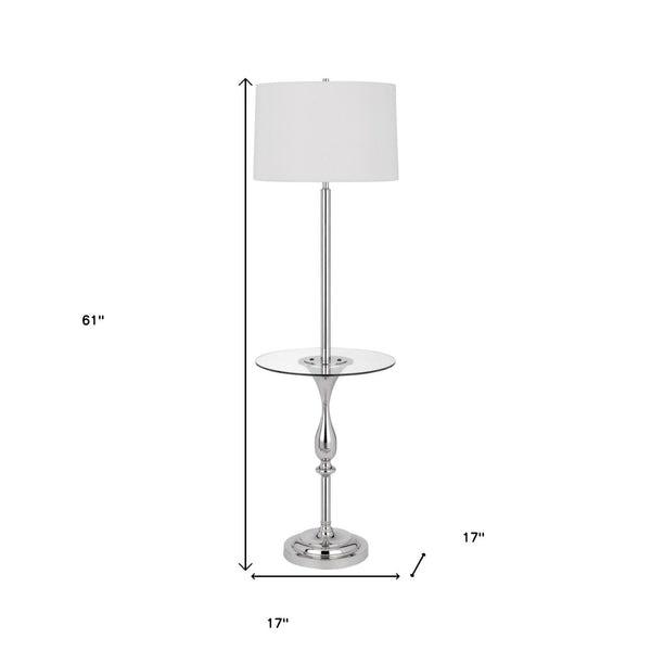 HomeRoots 61" Chrome Tray Table Floor Lamp with USB Port & White Glass Shade - Modern Design & Functionality 526309