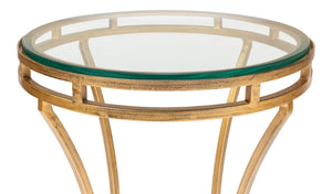 Sarreid The Wine Money Table - Elegant Plain Glass Top With Antique Brass Base For Modern Home Decor Gold  52630