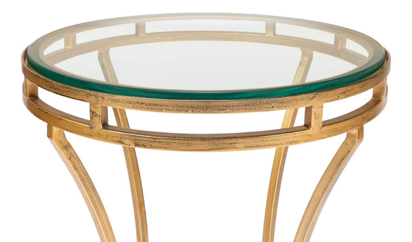 Sarreid The Wine Money Table - Elegant Plain Glass Top With Antique Brass Base For Modern Home Decor Gold  52630