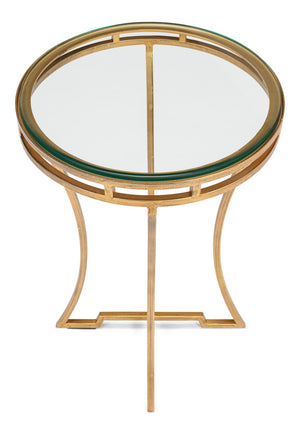 Sarreid The Wine Money Table - Elegant Plain Glass Top With Antique Brass Base For Modern Home Decor Gold  52630