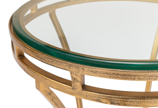 Sarreid The Wine Money Table - Elegant Plain Glass Top With Antique Brass Base For Modern Home Decor Gold  52630