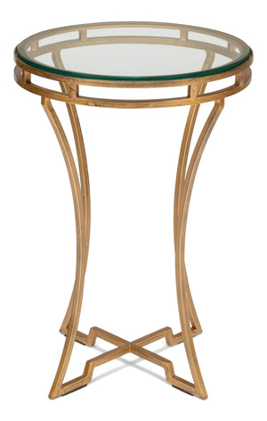 Sarreid The Wine Money Table - Elegant Plain Glass Top With Antique Brass Base For Modern Home Decor Gold  52630