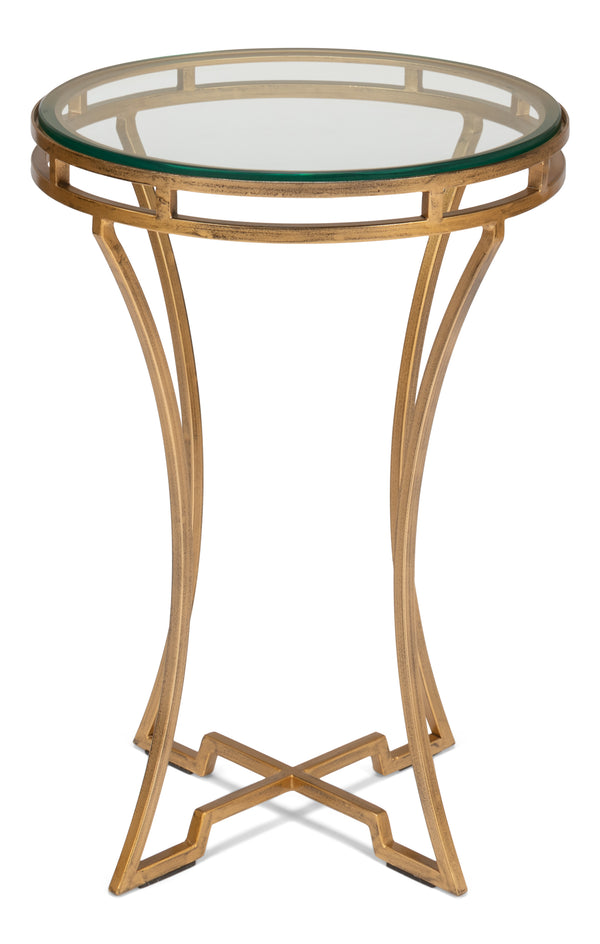 Sarreid The Wine Money Table - Elegant Plain Glass Top With Antique Brass Base For Modern Home Decor Gold  52630