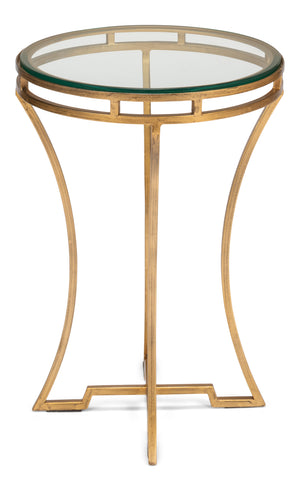 Sarreid The Wine Money Table - Elegant Plain Glass Top With Antique Brass Base For Modern Home Decor Gold  52630