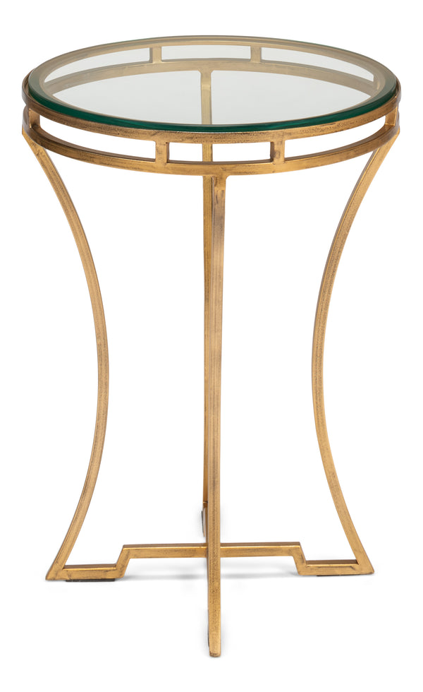 Sarreid The Wine Money Table - Elegant Plain Glass Top With Antique Brass Base For Modern Home Decor Gold  52630
