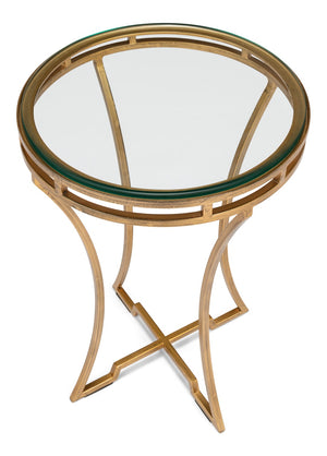 Sarreid The Wine Money Table - Elegant Plain Glass Top With Antique Brass Base For Modern Home Decor Gold  52630