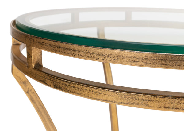 Sarreid The Wine Money Table - Elegant Plain Glass Top With Antique Brass Base For Modern Home Decor Gold  52630