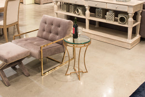 Sarreid The Wine Money Table - Elegant Plain Glass Top With Antique Brass Base For Modern Home Decor Gold  52630