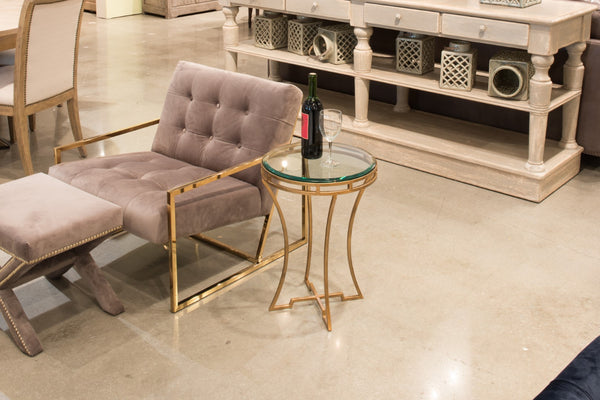 Sarreid The Wine Money Table - Elegant Plain Glass Top With Antique Brass Base For Modern Home Decor Gold  52630