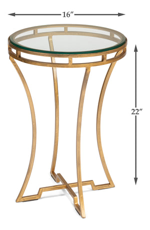 Sarreid The Wine Money Table - Elegant Plain Glass Top With Antique Brass Base For Modern Home Decor Gold  52630