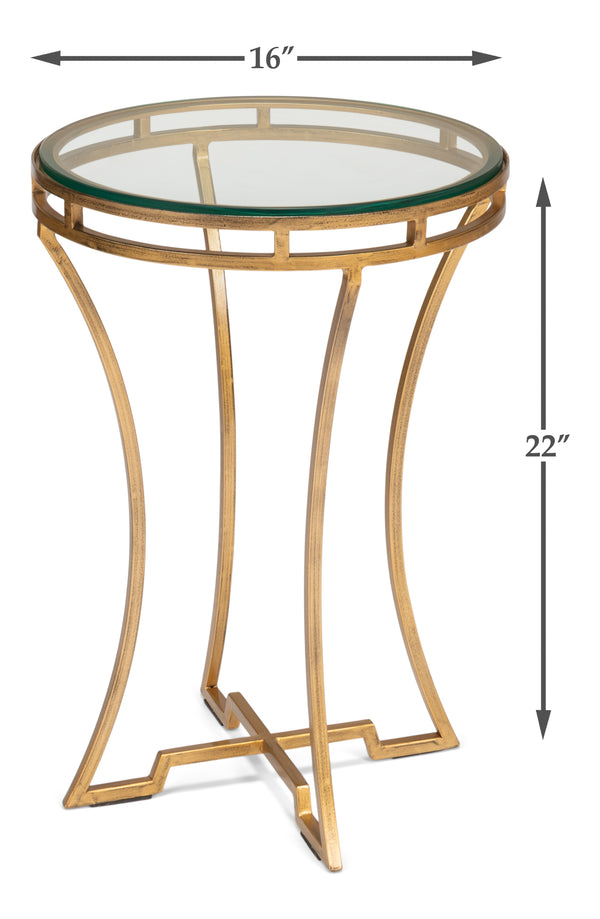 Sarreid The Wine Money Table - Elegant Plain Glass Top With Antique Brass Base For Modern Home Decor Gold  52630