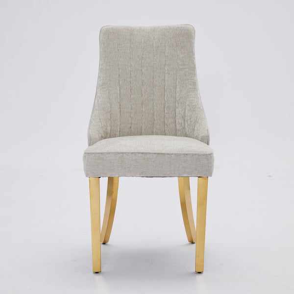 English Elm Rayon High Back Dining Chair Set with Plush Flocking Upholstery, Golden Stainless Legs, Comfort-Focused Design Beige W1143P293313