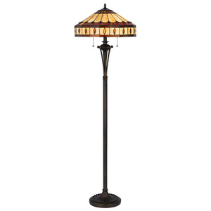 Homeroots 61" Bronze Two Light Traditional Shaped Floor Lamp With Purple And Ivory Abstract Tiffany Glass Empire Shade  Metal 526315