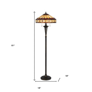 Homeroots 61" Bronze Two Light Traditional Shaped Floor Lamp With Purple And Ivory Abstract Tiffany Glass Empire Shade  Metal 526315
