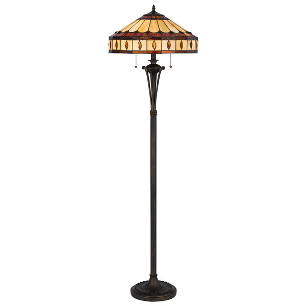 Homeroots 61" Bronze Two Light Traditional Shaped Floor Lamp With Purple And Ivory Abstract Tiffany Glass Empire Shade  Metal 526315