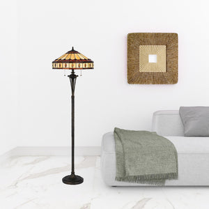 Homeroots 61" Bronze Two Light Traditional Shaped Floor Lamp With Purple And Ivory Abstract Tiffany Glass Empire Shade  Metal 526315