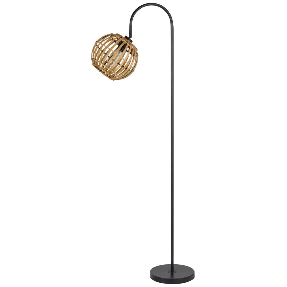 HomeRoots 63" Elegant Black Floor Lamp with Brown Wicker Globe Shade for Cozy Living Room Ambiance 526316
