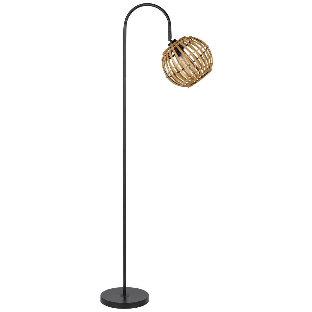 HomeRoots 63" Elegant Black Floor Lamp with Brown Wicker Globe Shade for Cozy Living Room Ambiance 526316