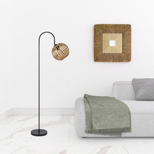 Homeroots 63" Black Traditional Shaped Floor Lamp With Brown Globe Shade  Metal 526316