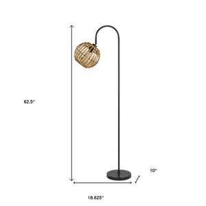 Homeroots 63" Black Traditional Shaped Floor Lamp With Brown Globe Shade  Metal 526316