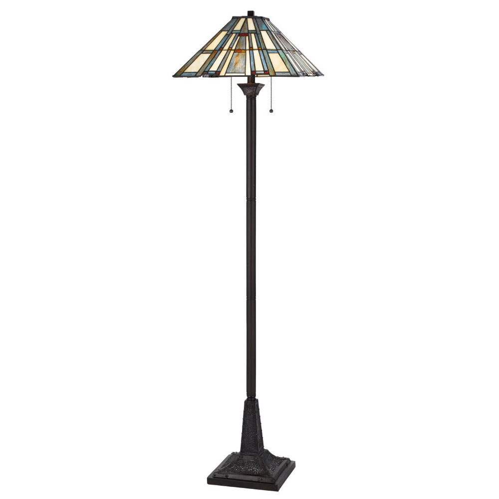 HomeRoots 62" Elegant Bronze Floor Lamp with Gray-Ivory Tiffany Glass Shade - Dimmable Lighting for Home Decor 526317