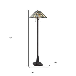 HomeRoots 62" Elegant Bronze Floor Lamp with Gray-Ivory Tiffany Glass Shade - Dimmable Lighting for Home Decor 526317