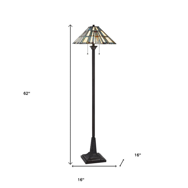 HomeRoots 62" Elegant Bronze Floor Lamp with Gray-Ivory Tiffany Glass Shade - Dimmable Lighting for Home Decor 526317