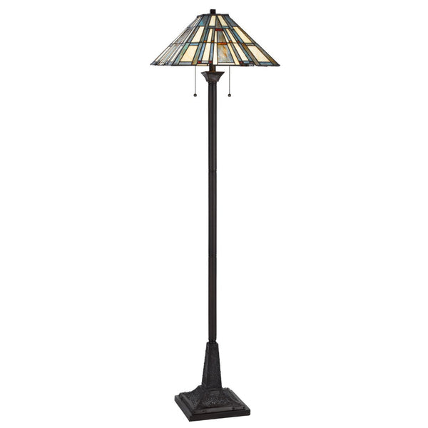 HomeRoots 62" Elegant Bronze Floor Lamp with Gray-Ivory Tiffany Glass Shade - Dimmable Lighting for Home Decor 526317