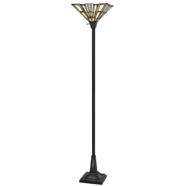 HomeRoots 72" Bronze Torchiere Floor Lamp with Artistic Gray-Ivory Tiffany Glass Shade for Stylish Ambiance 526318
