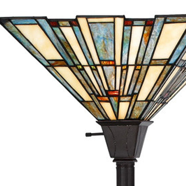 HomeRoots 72" Bronze Torchiere Floor Lamp with Artistic Gray-Ivory Tiffany Glass Shade for Stylish Ambiance 526318
