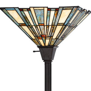 HomeRoots 72" Bronze Torchiere Floor Lamp with Artistic Gray-Ivory Tiffany Glass Shade for Stylish Ambiance 526318