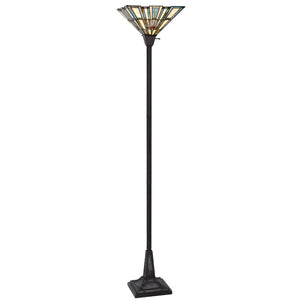 HomeRoots 72" Bronze Torchiere Floor Lamp with Artistic Gray-Ivory Tiffany Glass Shade for Stylish Ambiance 526318