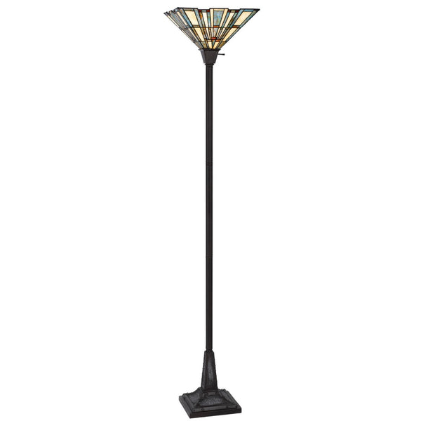 HomeRoots 72" Bronze Torchiere Floor Lamp with Artistic Gray-Ivory Tiffany Glass Shade for Stylish Ambiance 526318