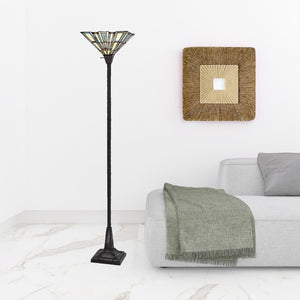 HomeRoots 72" Bronze Torchiere Floor Lamp with Artistic Gray-Ivory Tiffany Glass Shade for Stylish Ambiance 526318