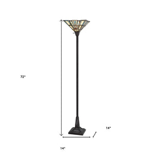 HomeRoots 72" Bronze Torchiere Floor Lamp with Artistic Gray-Ivory Tiffany Glass Shade for Stylish Ambiance 526318