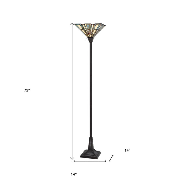 HomeRoots 72" Bronze Torchiere Floor Lamp with Artistic Gray-Ivory Tiffany Glass Shade for Stylish Ambiance 526318