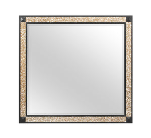 English Elm LIVELY Black/Gold Mirror with Glitter Accent — Large Dresser-Mounted Glass, Sturdy Sleek MDF Frame B201P289723