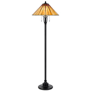 HomeRoots 61" Bronze Two-Light Traditional Floor Lamp with Elegant Abstract Tiffany Glass Shade for Any Room 526320