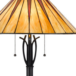 HomeRoots 61" Bronze Two-Light Traditional Floor Lamp with Elegant Abstract Tiffany Glass Shade for Any Room 526320