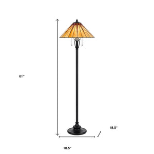 HomeRoots 61" Bronze Two-Light Traditional Floor Lamp with Elegant Abstract Tiffany Glass Shade for Any Room 526320