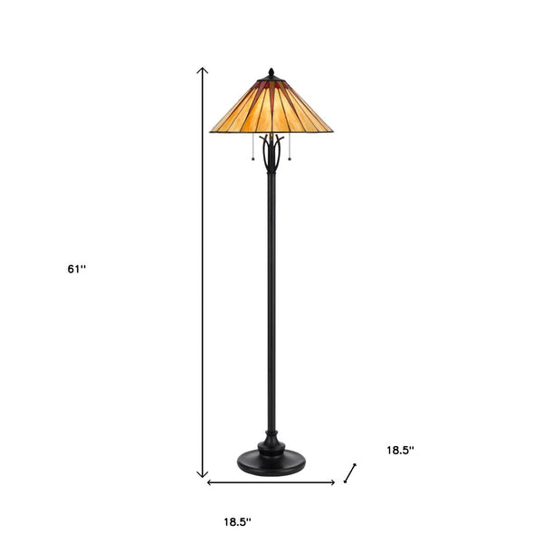 HomeRoots 61" Bronze Two-Light Traditional Floor Lamp with Elegant Abstract Tiffany Glass Shade for Any Room 526320