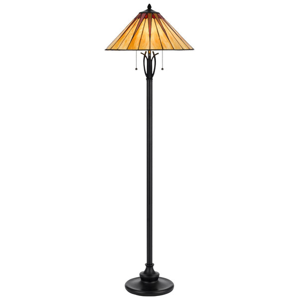 HomeRoots 61" Bronze Two-Light Traditional Floor Lamp with Elegant Abstract Tiffany Glass Shade for Any Room 526320
