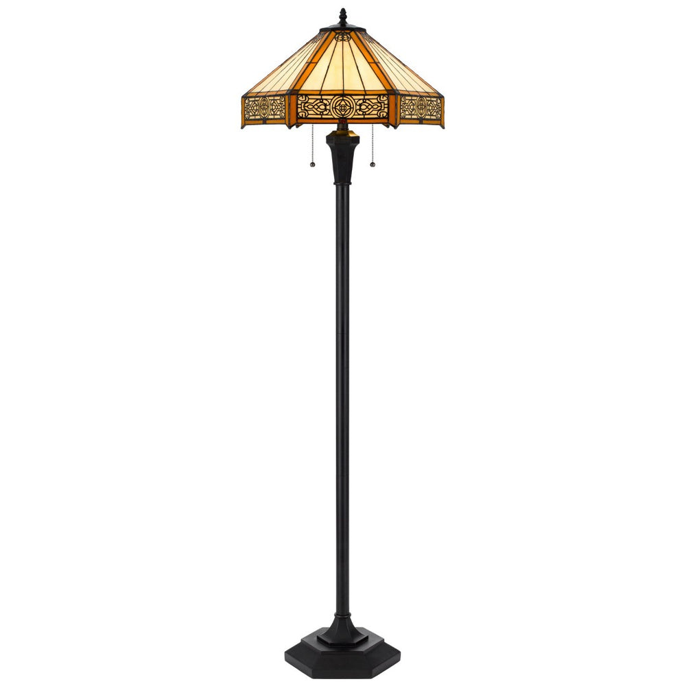 HomeRoots 60" Bronze Floor Lamp with Abstract Tiffany Glass Empire Shade – Warm Lighting for Any Space 526322
