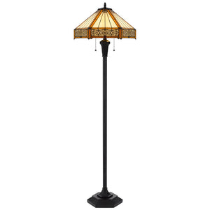 HomeRoots 60" Bronze Floor Lamp with Abstract Tiffany Glass Empire Shade – Warm Lighting for Any Space 526322